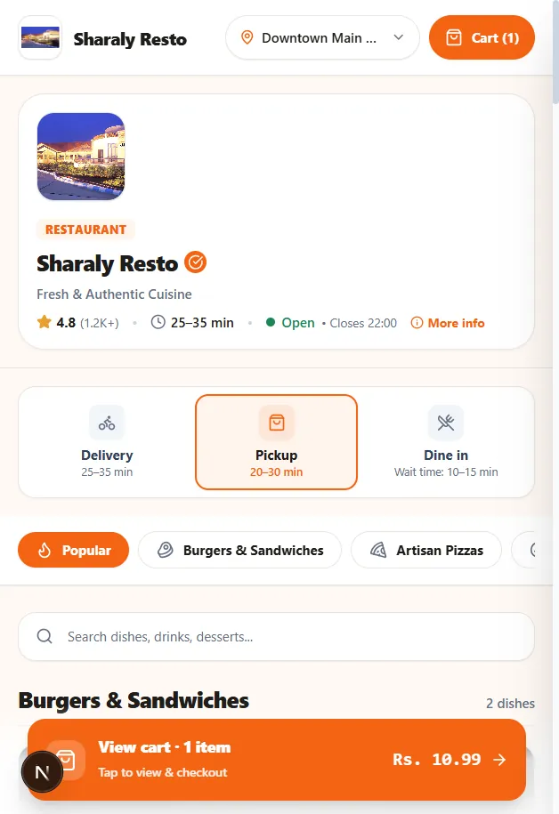 Sharaly Real Mobile Ordering Page